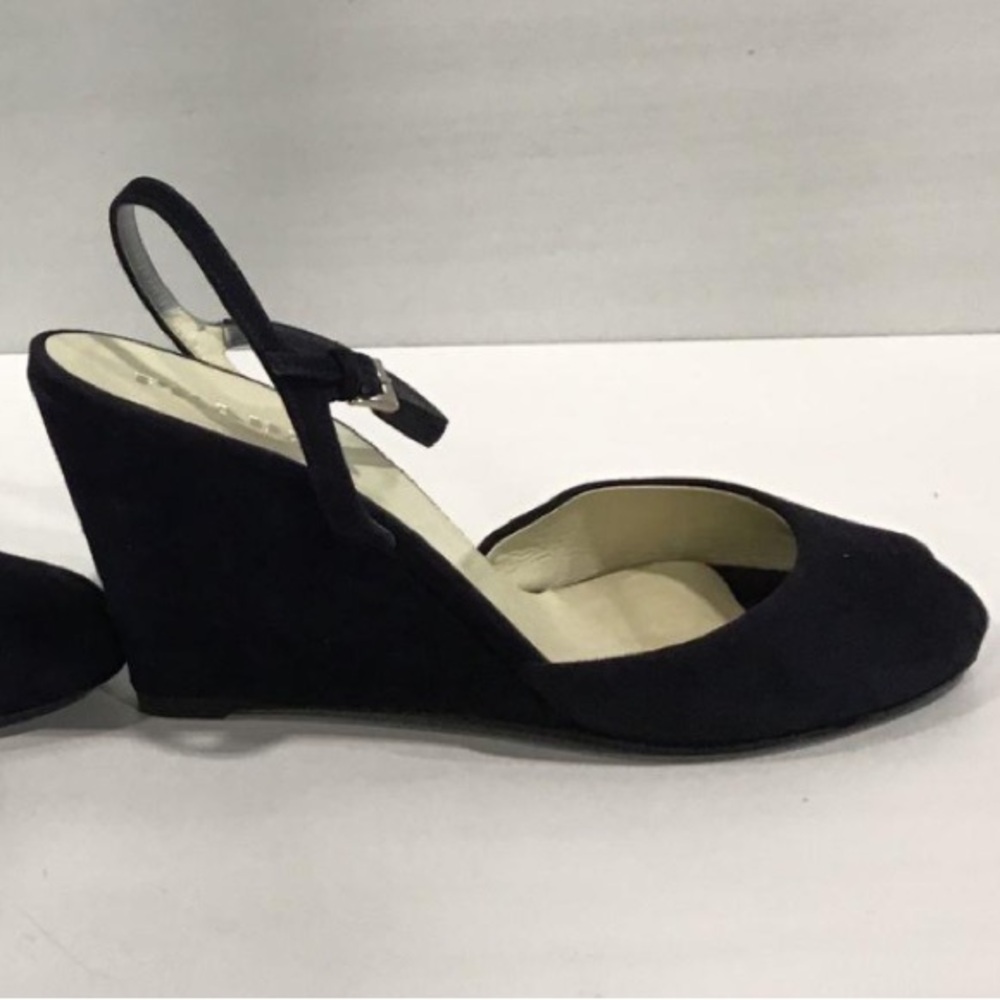 Women’s Prada Black Suede Wedge Sandal Size 37.5 - Picture 3 of 7